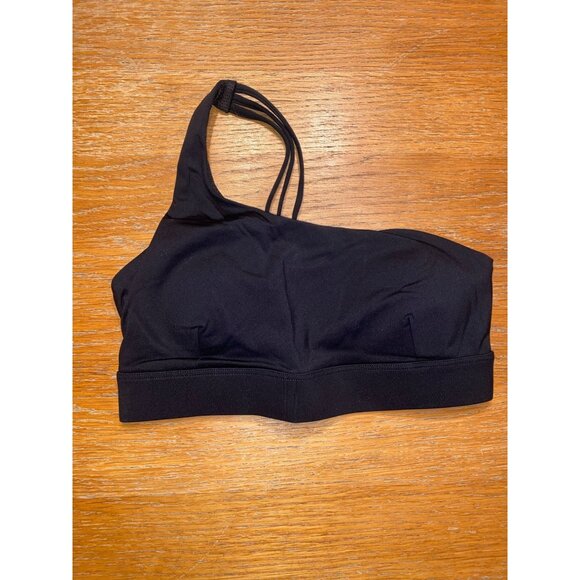 One-Shoulder Black Sports Bra With Mesh Back & Adjustable Straps - Picture 1 of 3